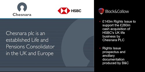 The good life: helping Chesnara with a £140m Rights Issue to fund its £260m acquisition of HSBC's UK life business