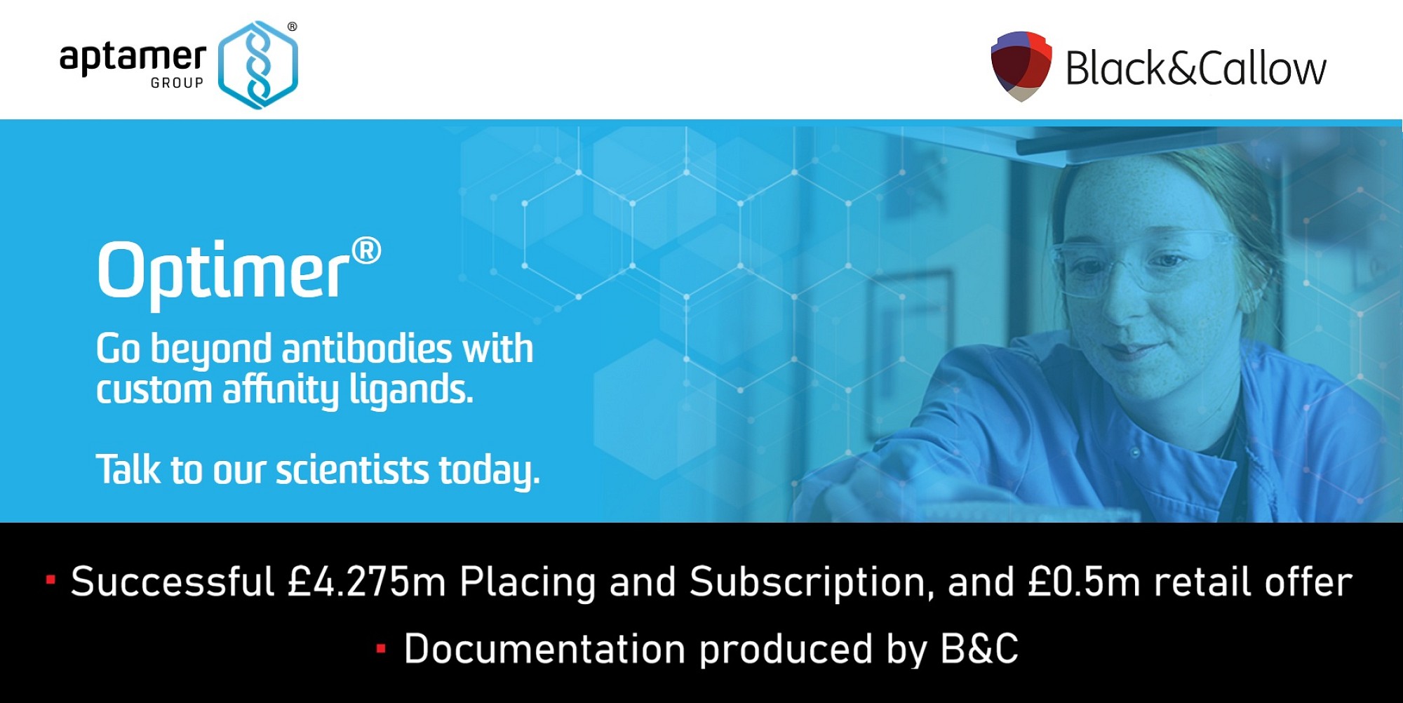 B&C helps Aptamer's highly successful £4.275m fundraising